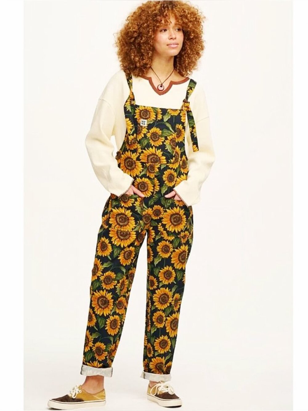 Lucy & Yak Sunflower Print Overalls in Yellow and Green *rare print* US 18/UK 22 - Picture 2 of 8